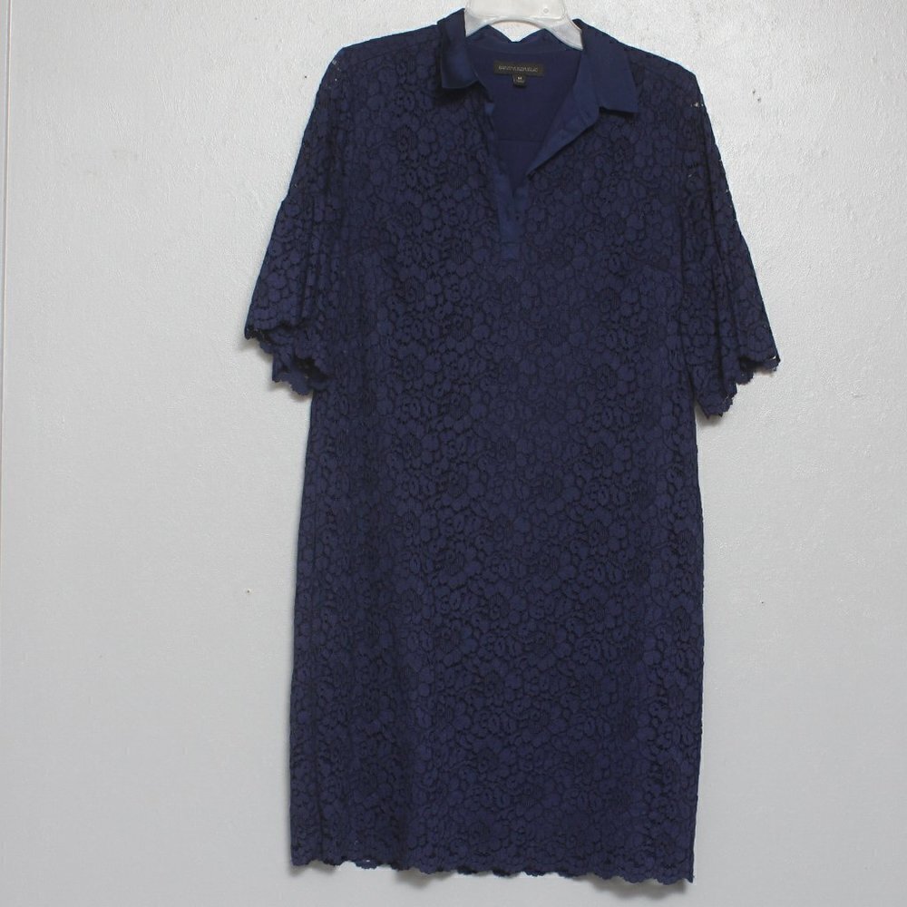 Banana republic navy floral lace collared bell sleeve shirt dress